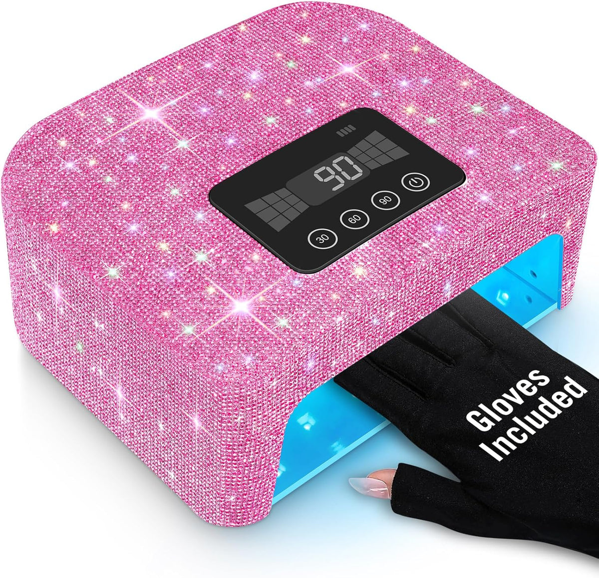 Cordless UV Nail Lamp, Rechargeable UV Light for Gel Nails, LED Nail Lamp with 4 Timer Modes, Gel Nail UV Light Decorate with Sparkling Nail Rhinestones