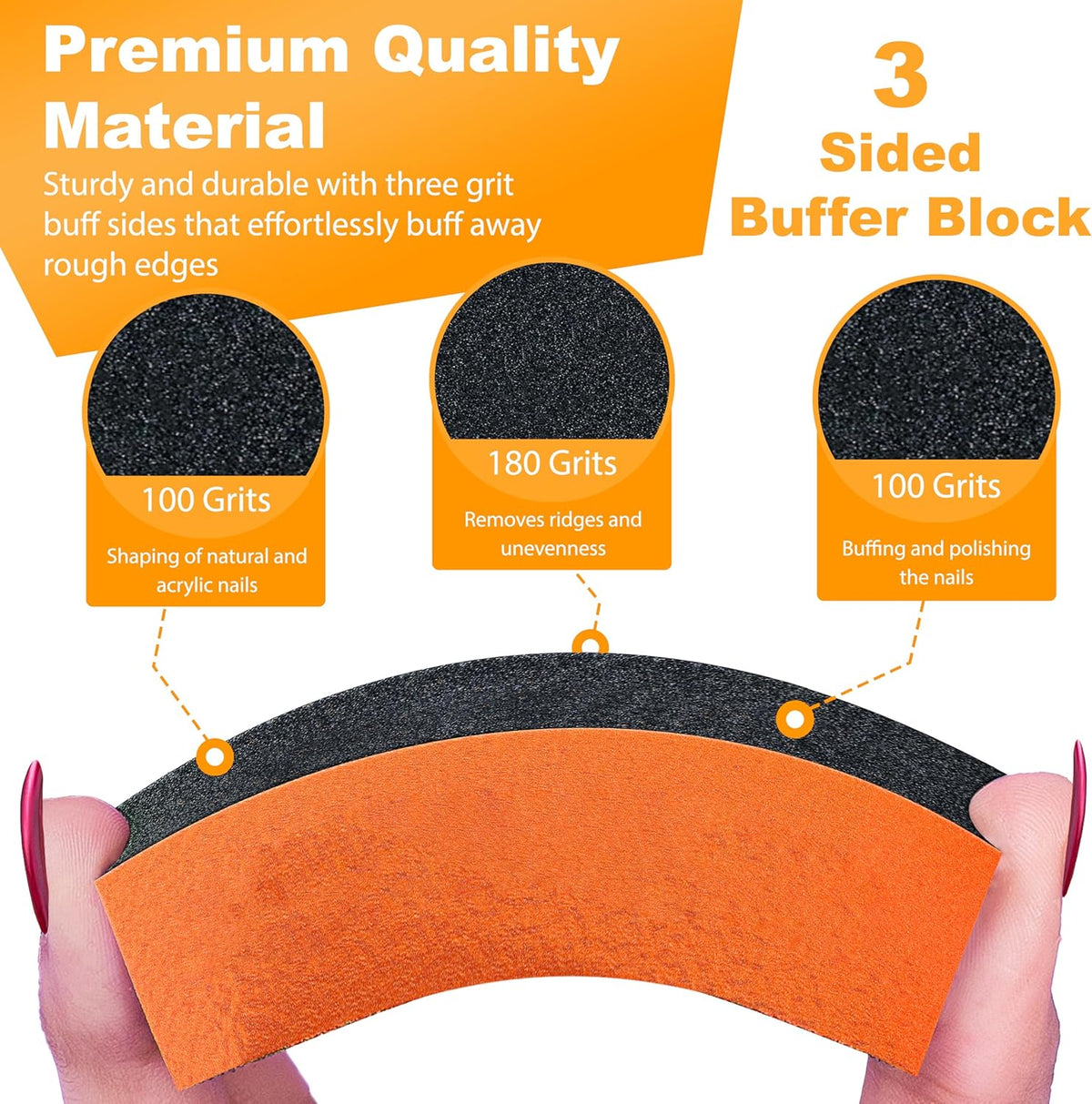 Durable Nail Buffer Sanding Block 100/180/100 Grit Orange Buffer for Buffing Pedicure Tool 5 Pcs