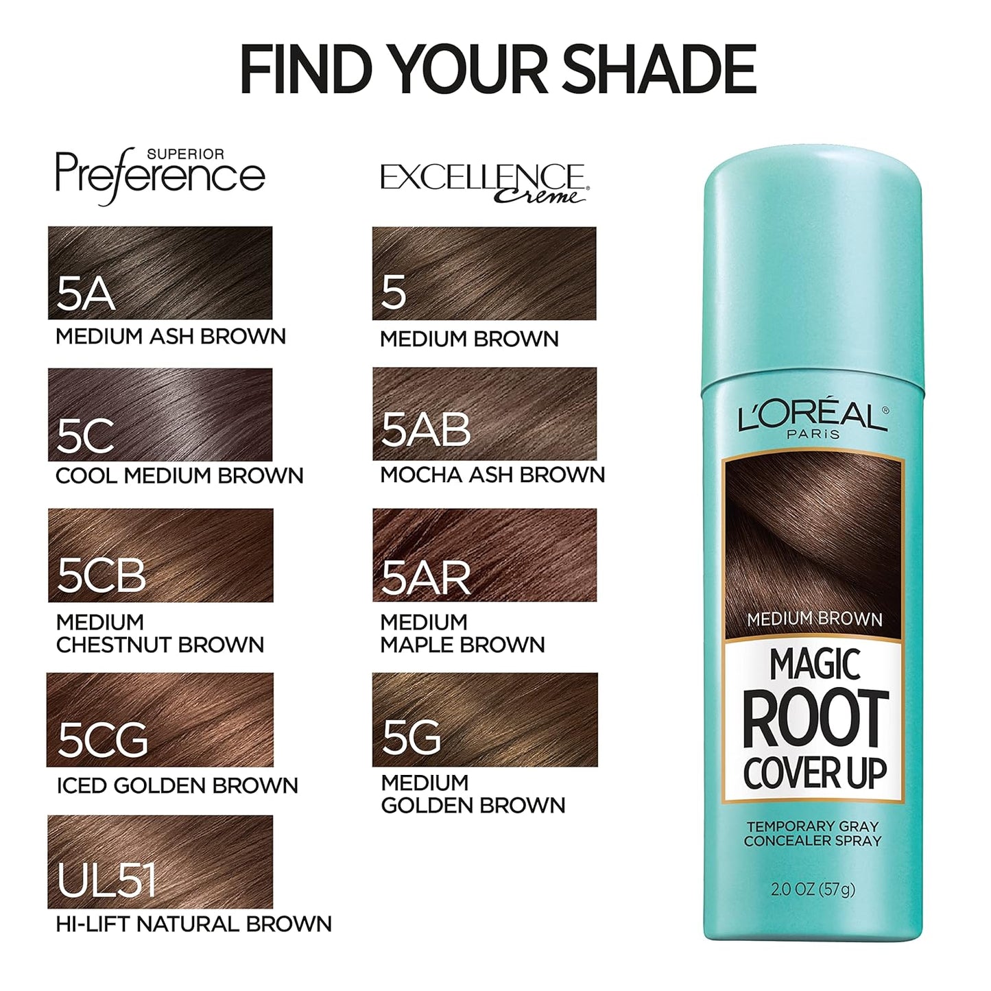 L'Oreal Paris Magic Root Cover Up Gray Concealer Spray, Medium Brown, 2 Oz(Packaging May Vary)
