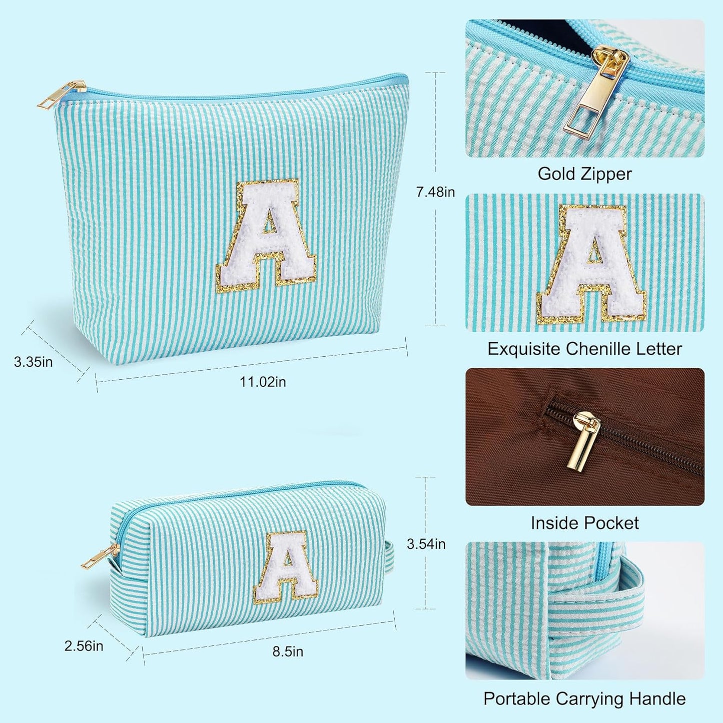 YOOLIFE Skincare for Girls 10-12 - Personalized Initial Makeup Bag丨Cosmetic Bag丨Travel Toiletry Bag丨Birthday Gifts for Women Her Bridesmaid Friend Wife Girlfriend Daughter Teacher Birthday Gifts A