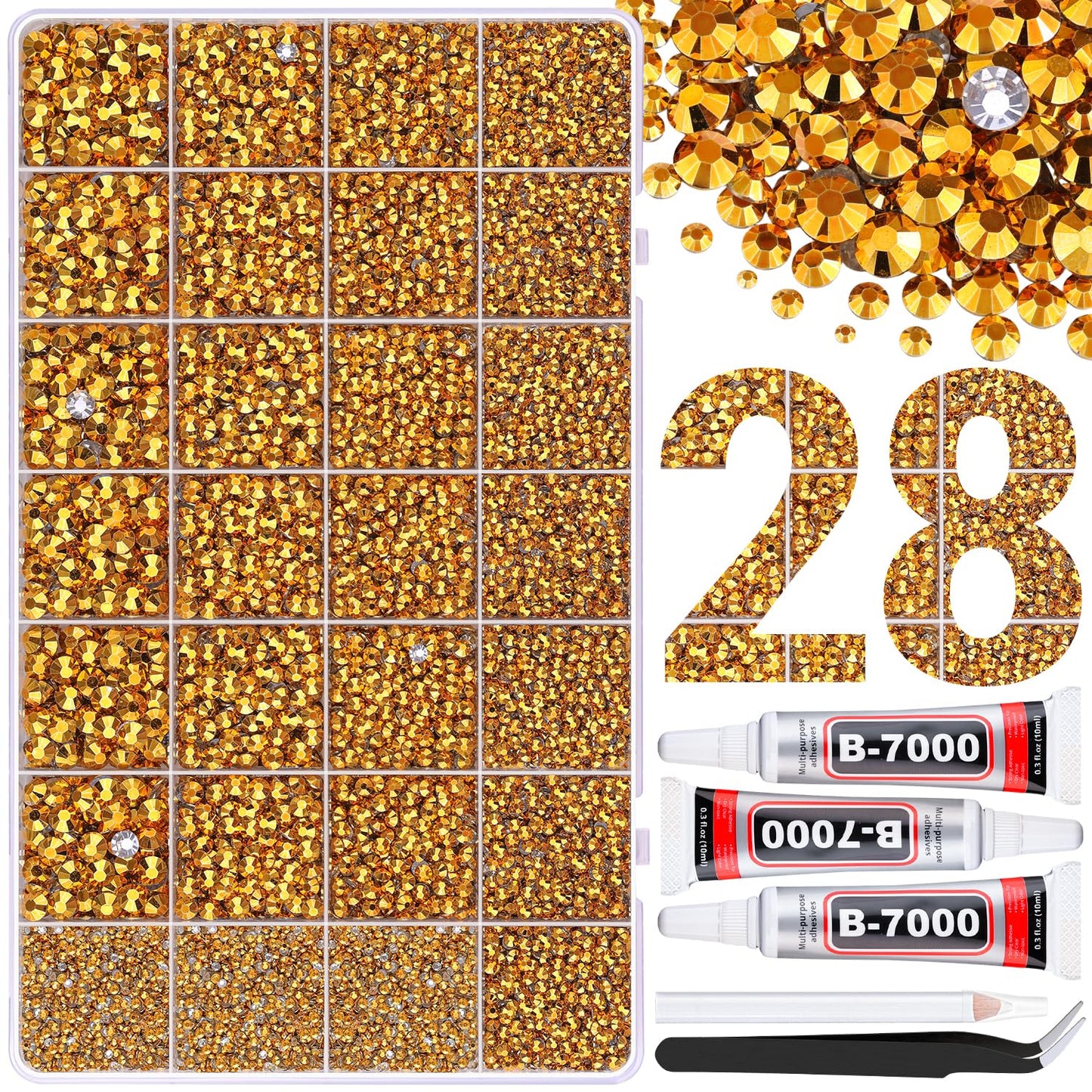 30000Pcs Resin Rhinestones for Bedazzling with 3Pcs B7000 Jewelry Glue, Mine Gold Flatback Gems Rhinestones for Crafting, Clothing Tumblers Mugs Shoes Fabric Decor Nail Art