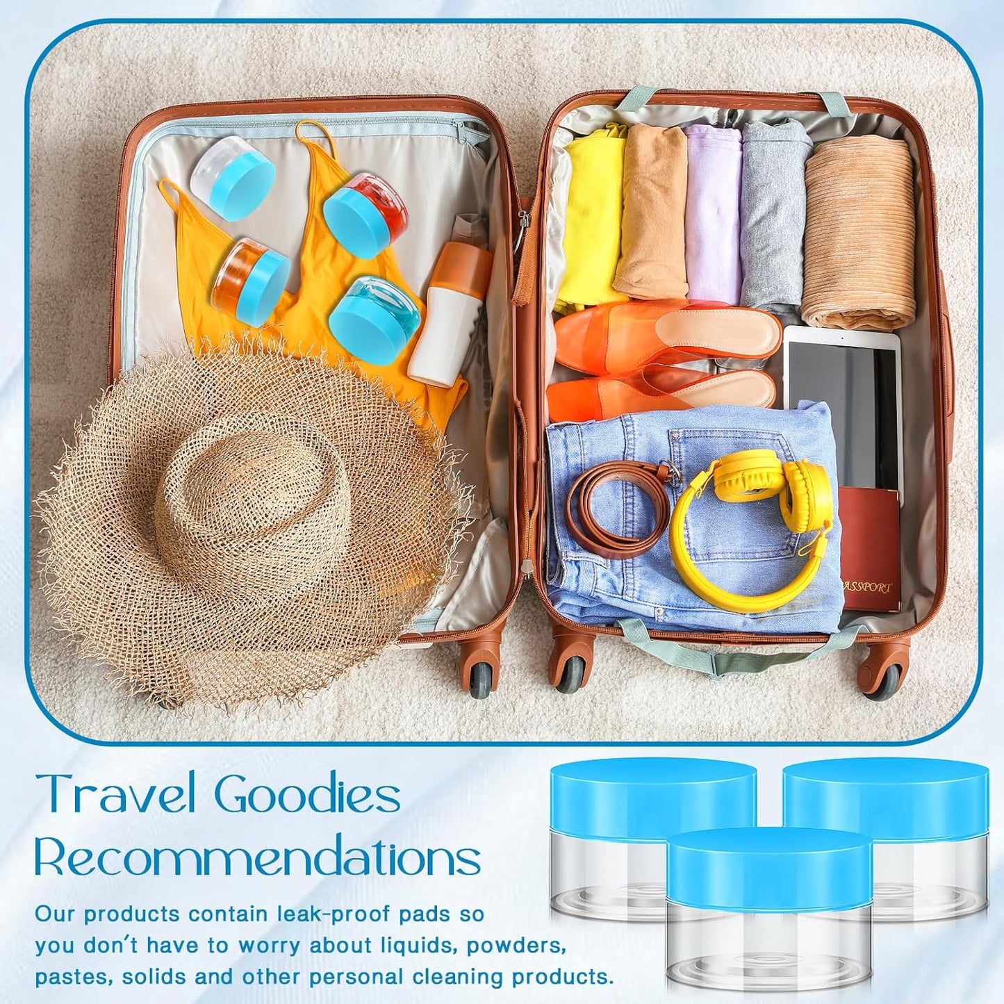 Patelai 4 Pieces Round Wide-mouth Leak Proof Plastic Container Jars with Lids for Travel Storage Makeup Beauty Products Face Creams Oils Salves Ointments DIY Making(1 Ounce,Blue)