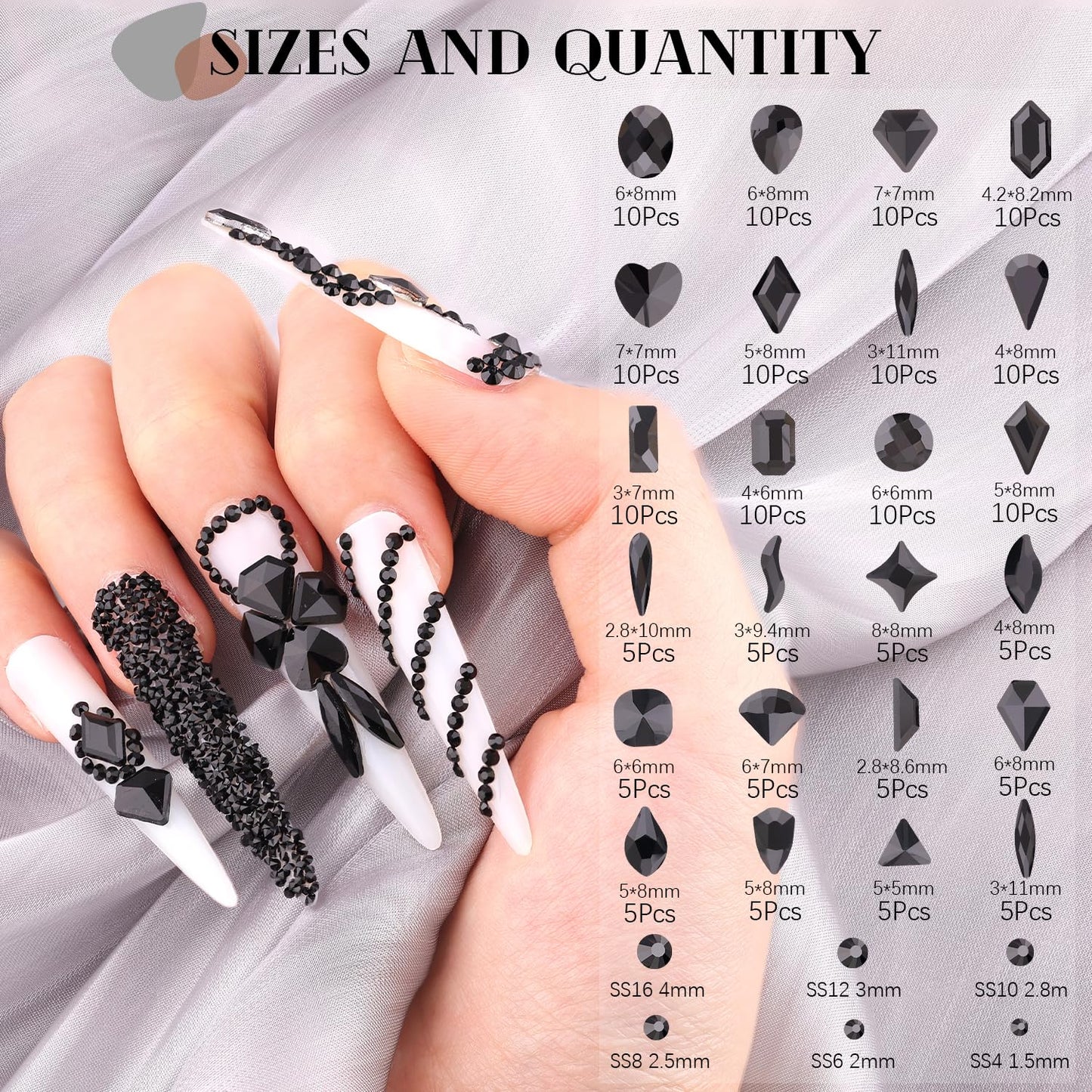 Glass Nail Rhinestones Multi-Shapes Flatback Gems, Round Crystal Glue Gel + 1500Pcs,arty Nails Diamond Gemstones