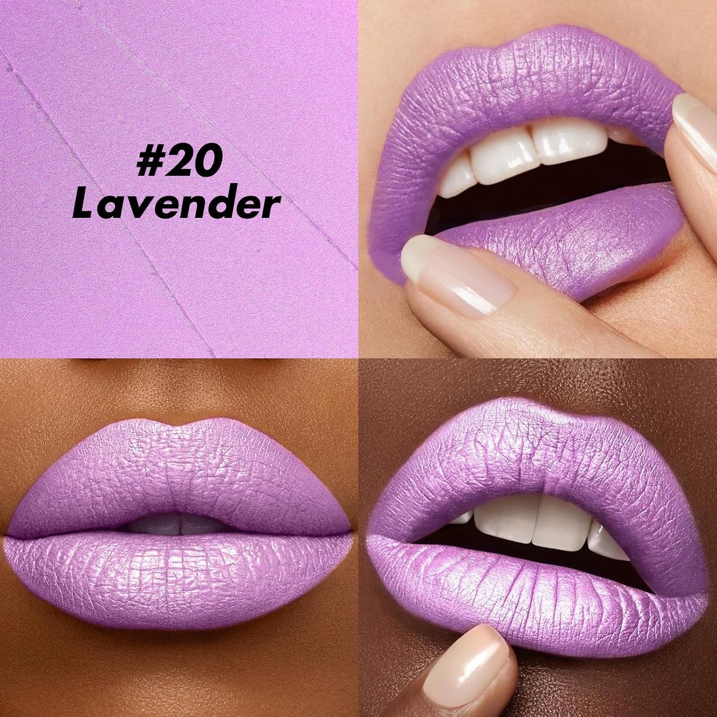 FOCALLURE Ultra Chic Metallic Lipstick,Rich Vitamin E Lip Crayon,Lightweight Shinning Color without Drying or Fading,Long Lasting Lips Makeup,#20 Lavender