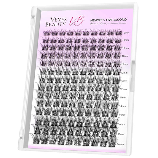 VEYESBEAUTY Lash Clusters Individual Eyelash Extensions Thin & Invisible Band DIY False Eyelashes for Self-application Newbie's Five-Second Series Wispy Lash Tray, LuxeBold 8-16mm Mixed Length
