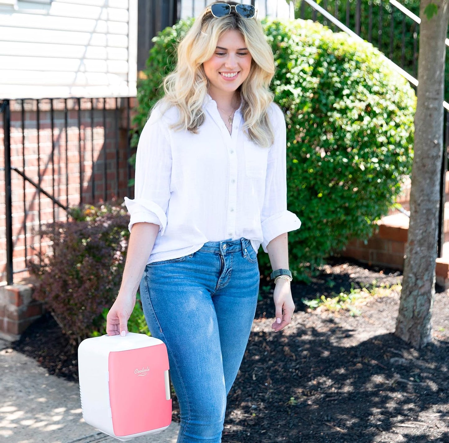 Cooluli Mini Fridge for Bedroom - Car, Office Desk & Dorm Room - Portable 4L/6 Can Electric Plug In Cooler & Warmer for Food, Drinks, Skincare Beauty & Makeup - 12v AC/DC & Exclusive USB Option, Pink