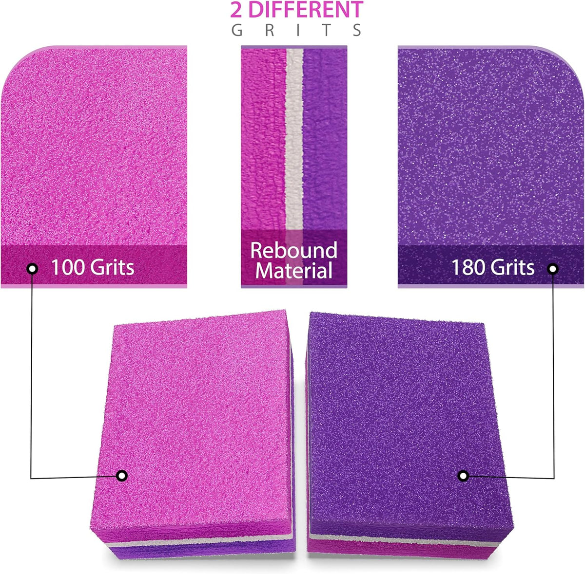 Moray Nail Buffer, Buffer Block Nail File 100/180 Grit, Mini Nail Buffers Block Sponge Double Sided Nail File for Acrylic Nails Manicure Tools 50PCS (Pink-Purple)