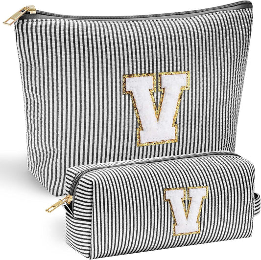 YOOLIFE Makeup Bag for Women - Personalized Makeup Pouch for Girlfriend Bridesmaid Wife | Travel Toiletry Bag for Her Mom | Skin Care Bag Birthday Gift for Sister Friend Sweet 16 Gifts Black V