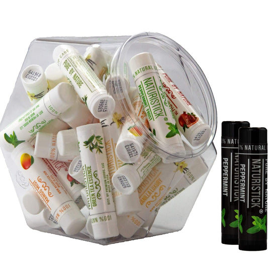 Naturistick Premium Beeswax Lip Balm for Dry, Chapped Lips | 100% Natural Lip Care | Coconut Oil, Shea Butter, Aloe Vera | Moisturizing, Chemical-Free Chapstick | 32 Pack Assorted Scents | Made in USA
