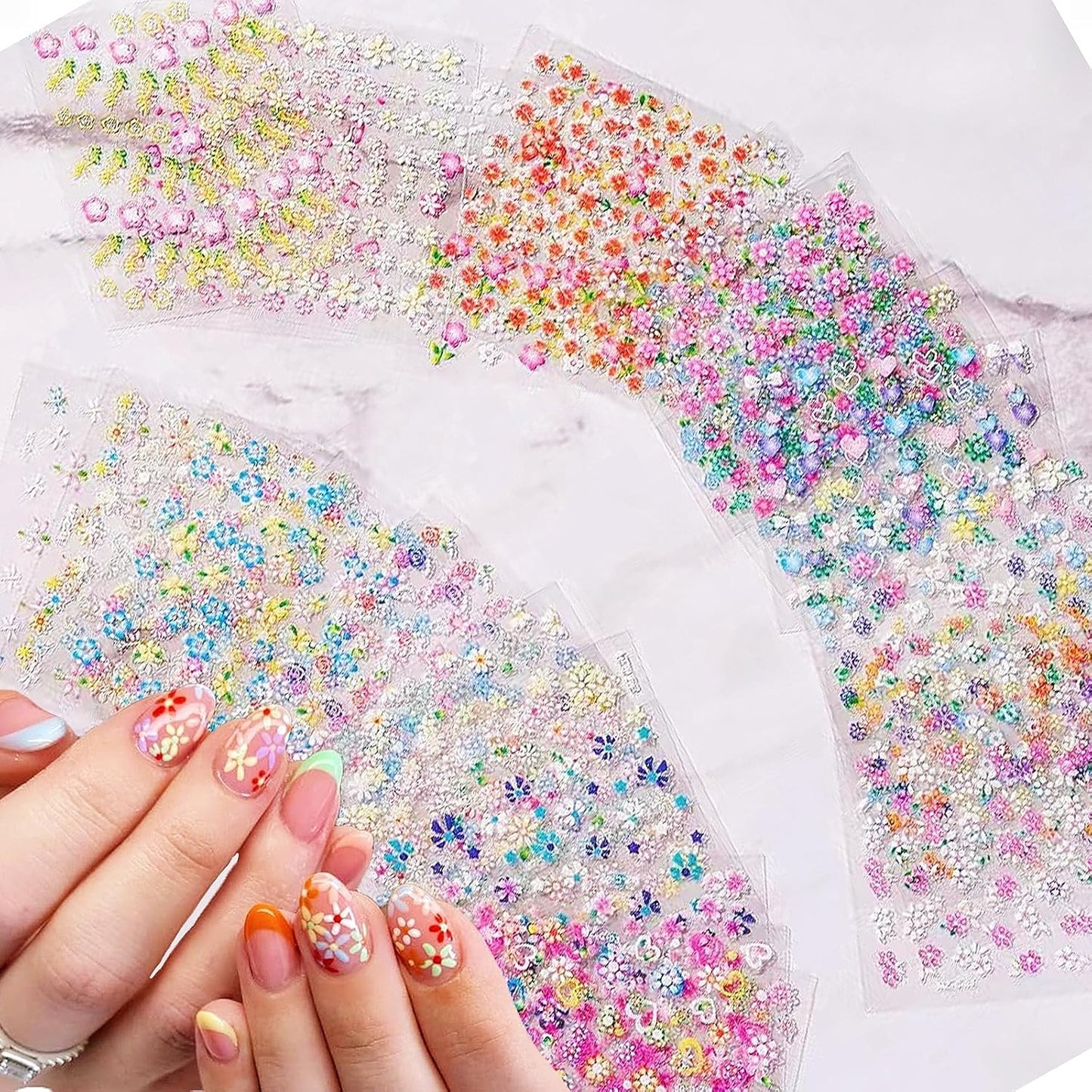 30 Sheets Colorful Flower Nail Stickers, Floral Decals Self-Adhesive Art Design With Heart, Leaf for Women Girls Manicure Decoration