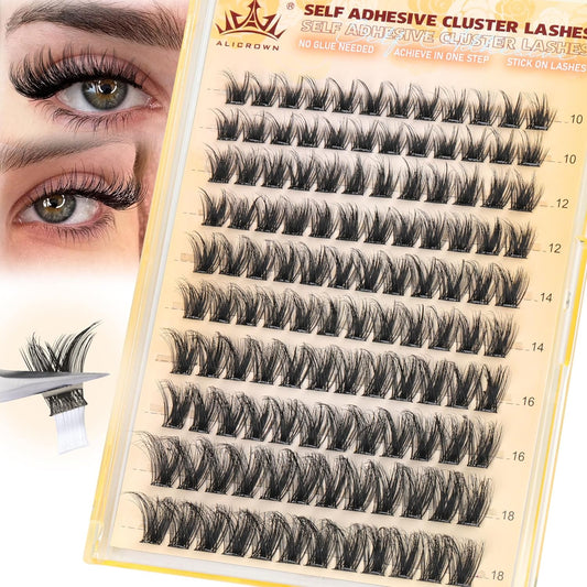 Self Adhesive Lash Clusters Natural No Glue Eyelashes Pre-glued Cluster Eyelash Extensions Wispy Reusable Self Adhesive Eyelash Clusters 120Pcs 10MM-18MM