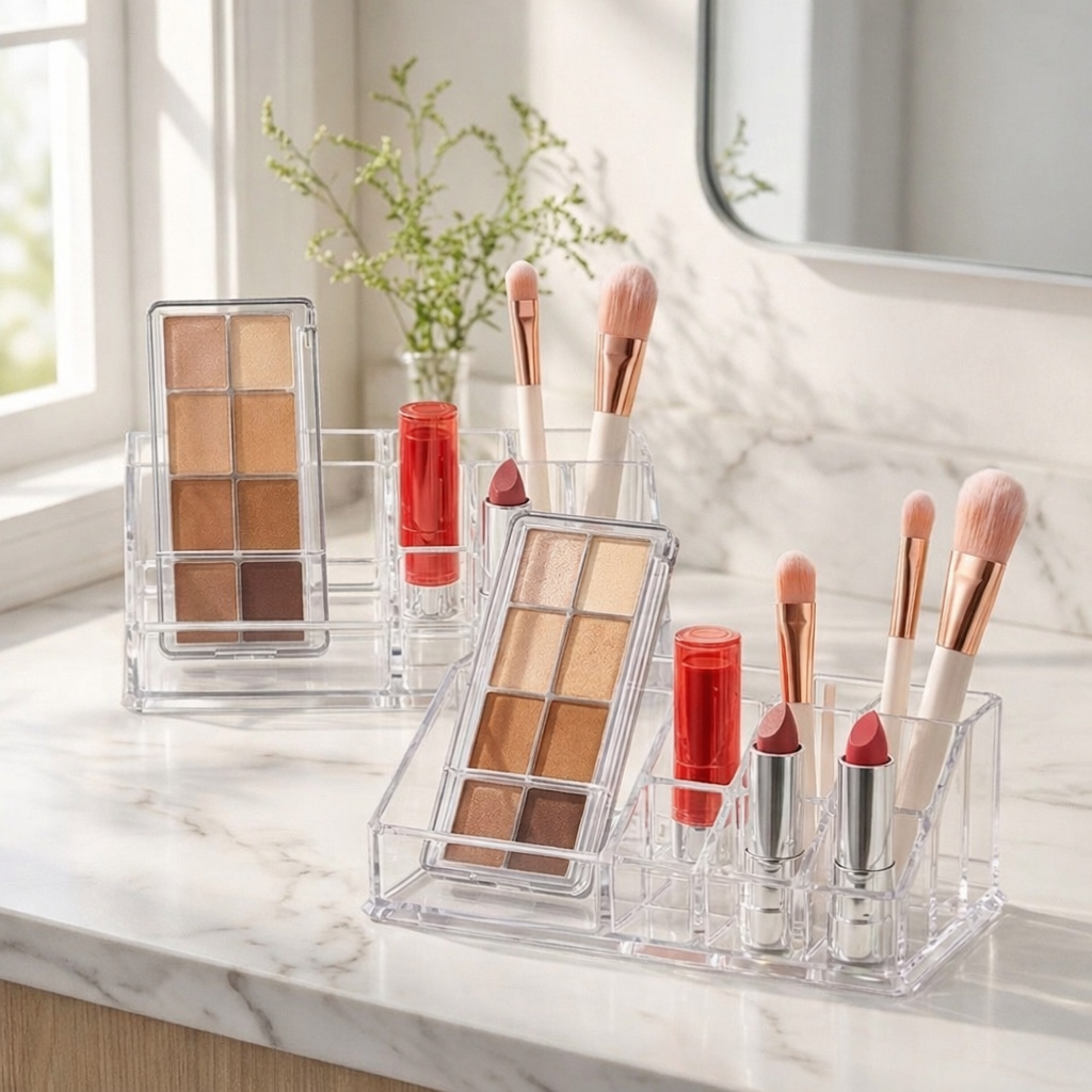 Clear Acrylic Makeup Organizer 2-Pack Multi-Compartment Vanity Storage