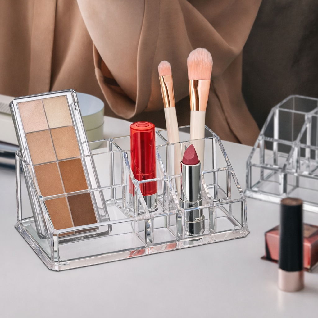 Clear Acrylic Makeup Organizer 2-Pack Multi-Compartment Vanity Storage