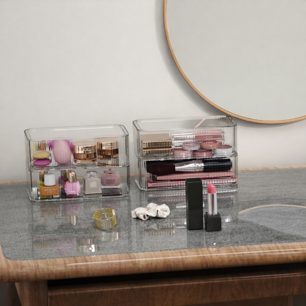 4-Pack Clear Acrylic Stackable Storage Drawers for Makeup & Vanity Organization