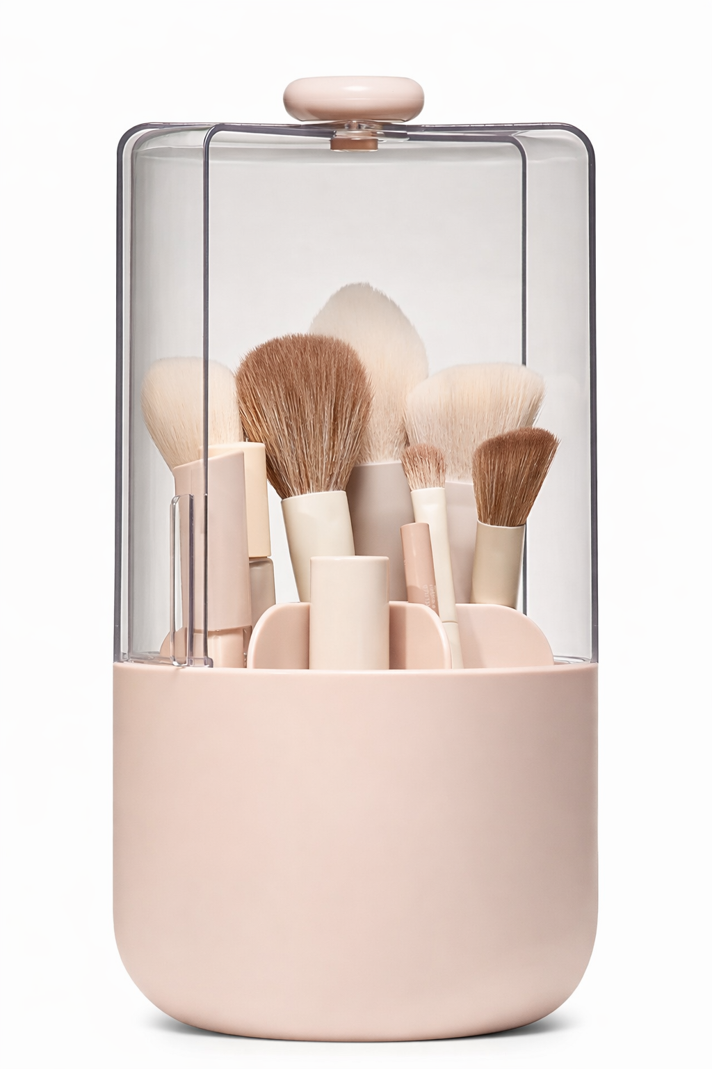 360° Rotating Makeup Brush Organizer with Dustproof Lid – Clear Storage Holder for Vanity