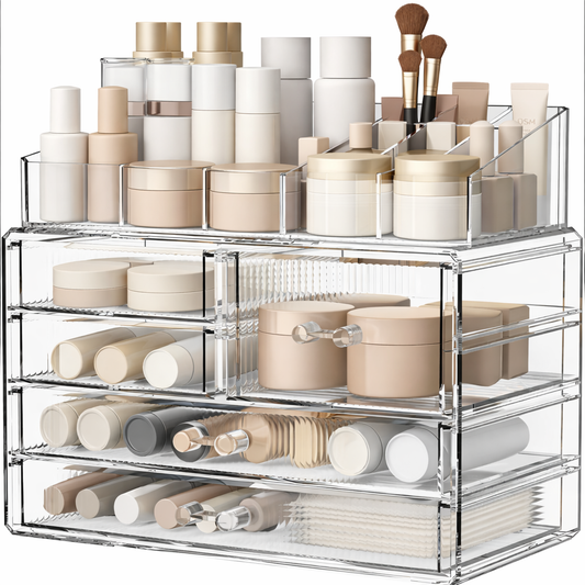 Stackable Acrylic Skincare Organizer Drawers — Clear Counter Storage for Makeup, Skincare &amp; Vanity Essentials