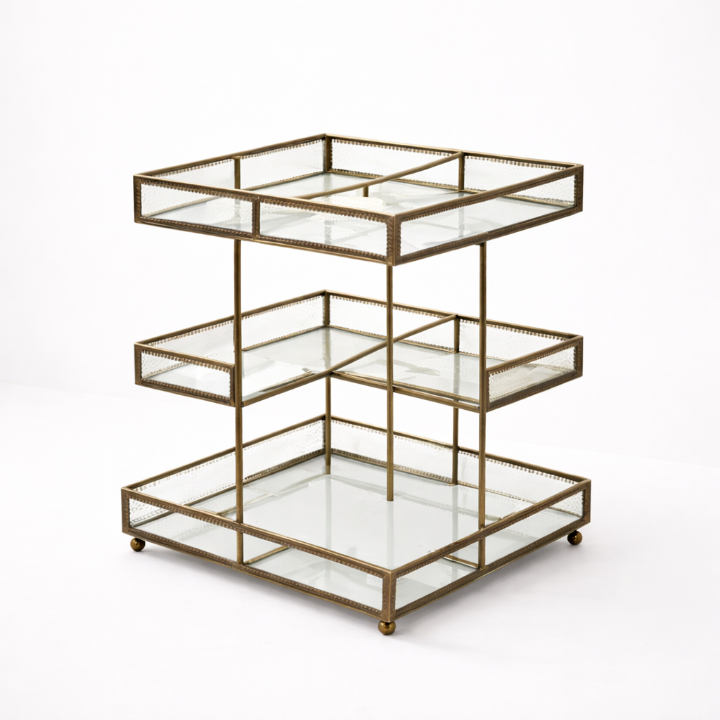 Vintage Glow 360° Rotating Glass Makeup Organizer — 4 Tier Antique Vanity Storage
