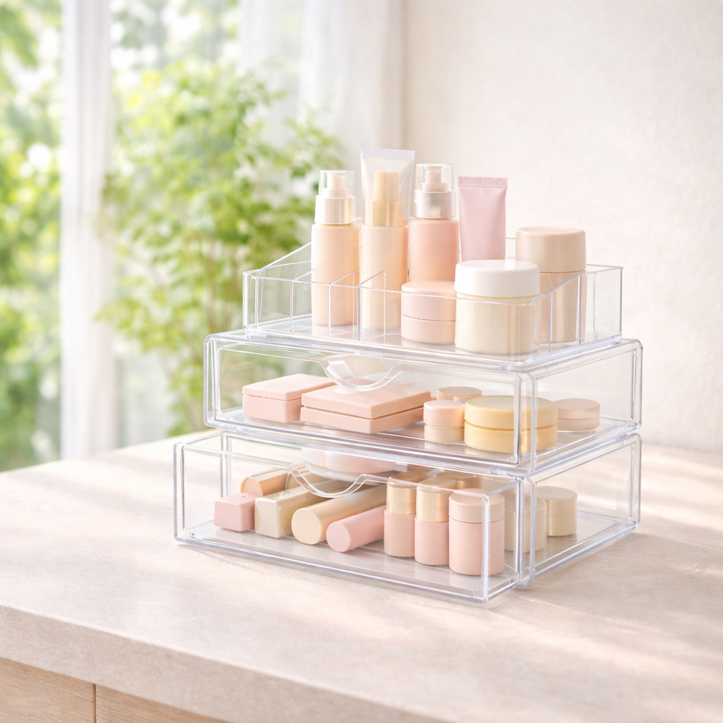Clear Acrylic 3-Tier Makeup Organizer with Drawer