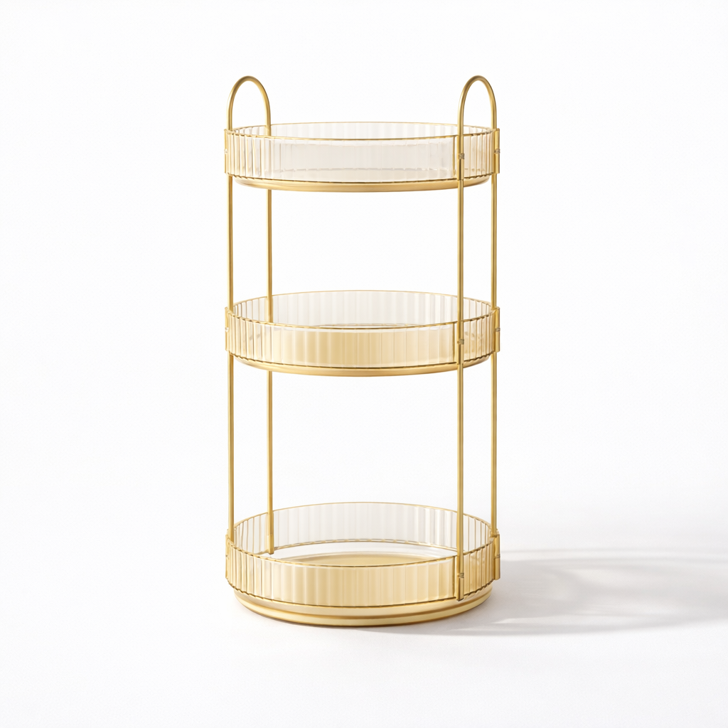 360° Rotating Makeup Organizer (3 Tier) — Amber Vanity Storage for Skincare &amp; Cosmetics
